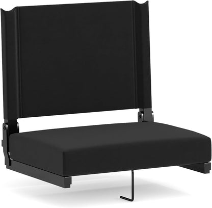 Grandstand Portable Stadium Seat for Bleachers or Benches, Folding Padded Stadium Chair with Carrying Handle, 500 Lb. Weight Capacity, Black