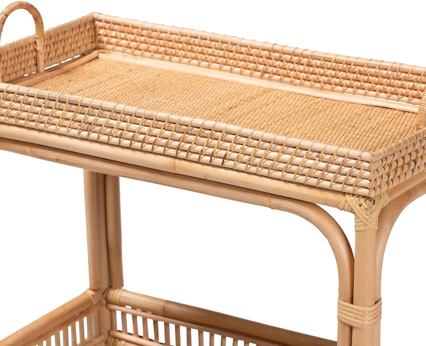 Lombok Natural Rattan Wine Cart, 2-Tier