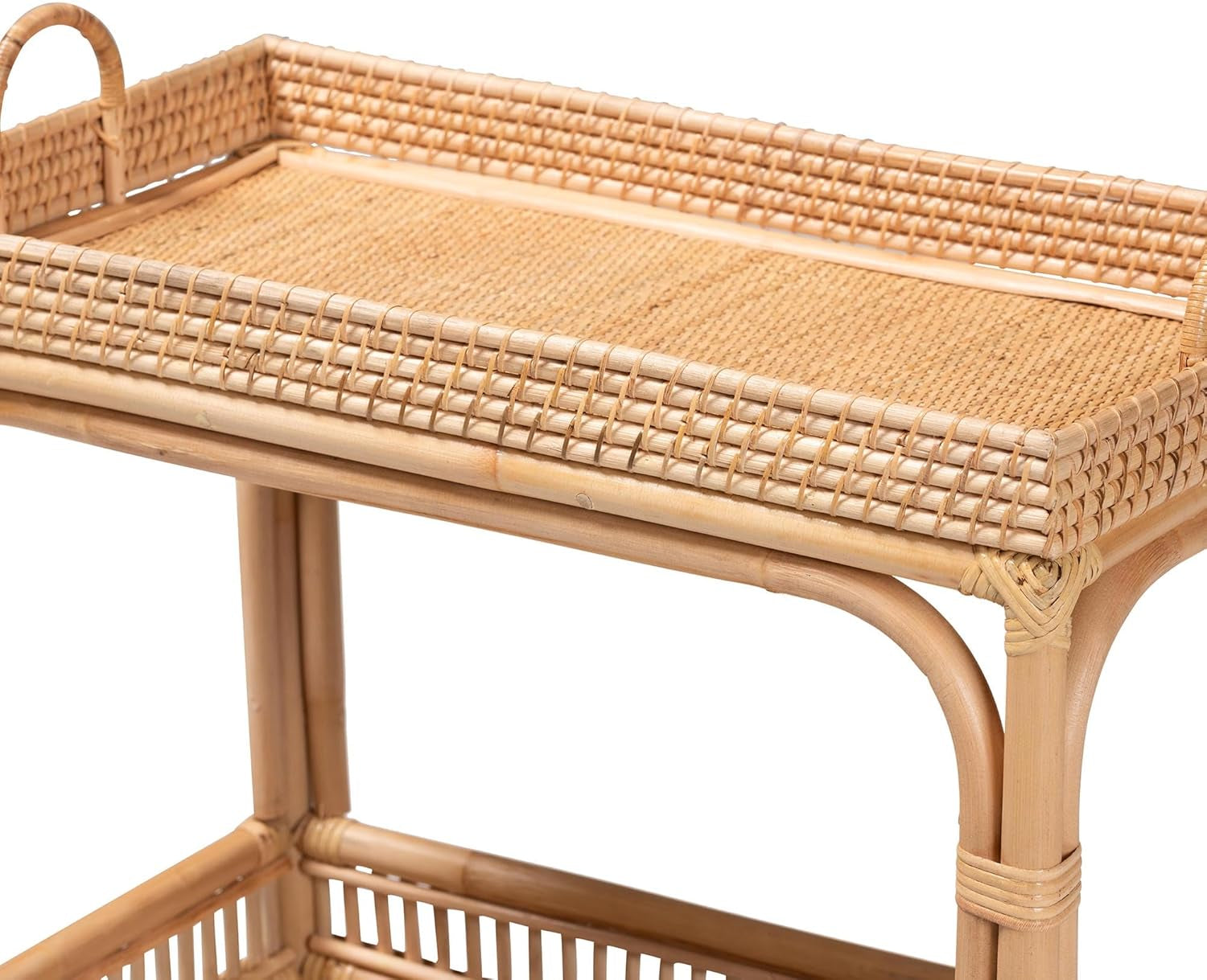 Lombok Natural Rattan Wine Cart, 2-Tier