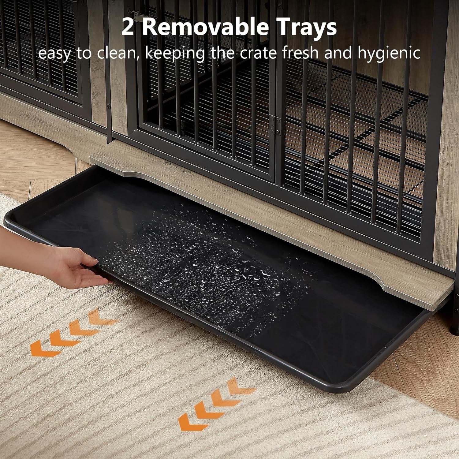 75 Inch Dog Crate Furniture for 2 Dogs, Wooden Dog Cage Furniture, Decorative Dog Kennels with Double Doors, Double Dog Kennel Furniture, Dog Crate TV Stand for Large Dogs, Grey