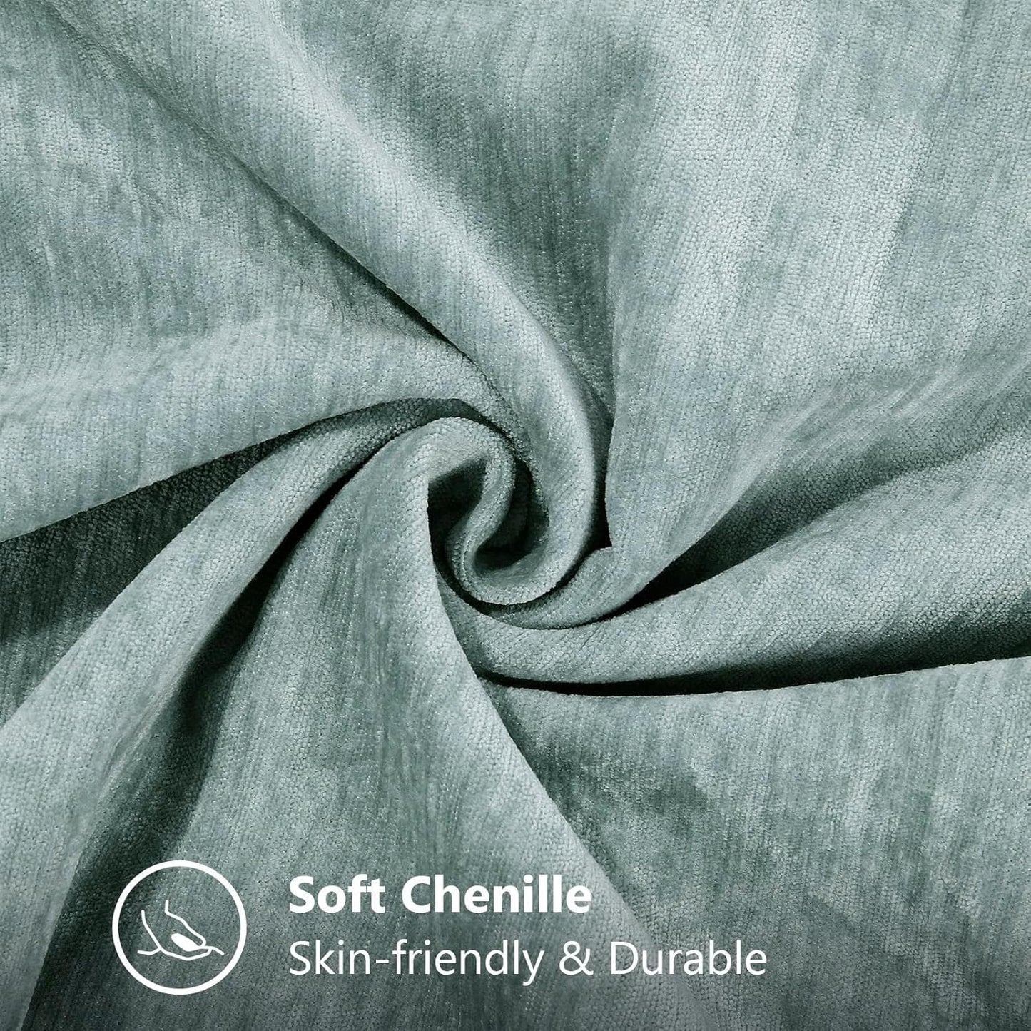 Chenille Soft Throw Pillow Covers 18X18 Set of 2, Farmhouse Velvet Neutral Decorative Euro Pillow Covers with Stitched Edge for Couch Sofa Bed Home Decor, Aqua Haze