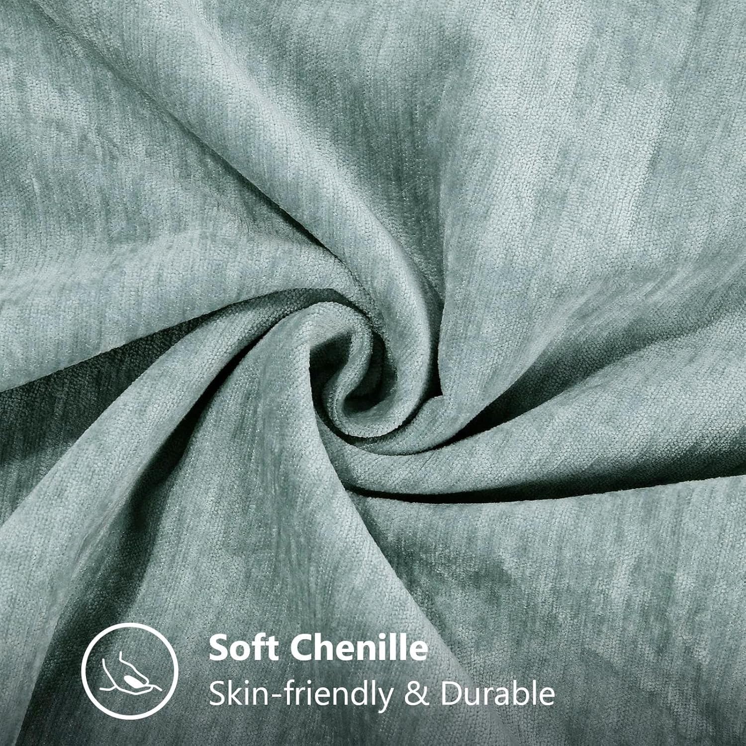 Chenille Soft Throw Pillow Covers 18X18 Set of 2, Farmhouse Velvet Neutral Decorative Euro Pillow Covers with Stitched Edge for Couch Sofa Bed Home Decor, Aqua Haze