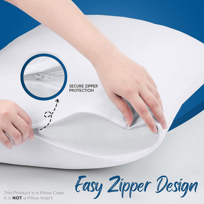 Set of 4 Waterproof Pillow Protectors with Zipper Queen Size (White), Ultra Soft Pillow Covers, Bed Bug and Dust Mite Proof Pillow Encasements, Moisture Wicking Pillow Cases
