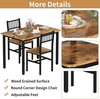 3 Piece Dining Table Set for 2, Small Kitchen Table Set for 2 with Chairs,Wood Breakfast Nook Table and Chairs Set of 2,Dinette Set for Small Space,Dining Room,Apartment, Brown