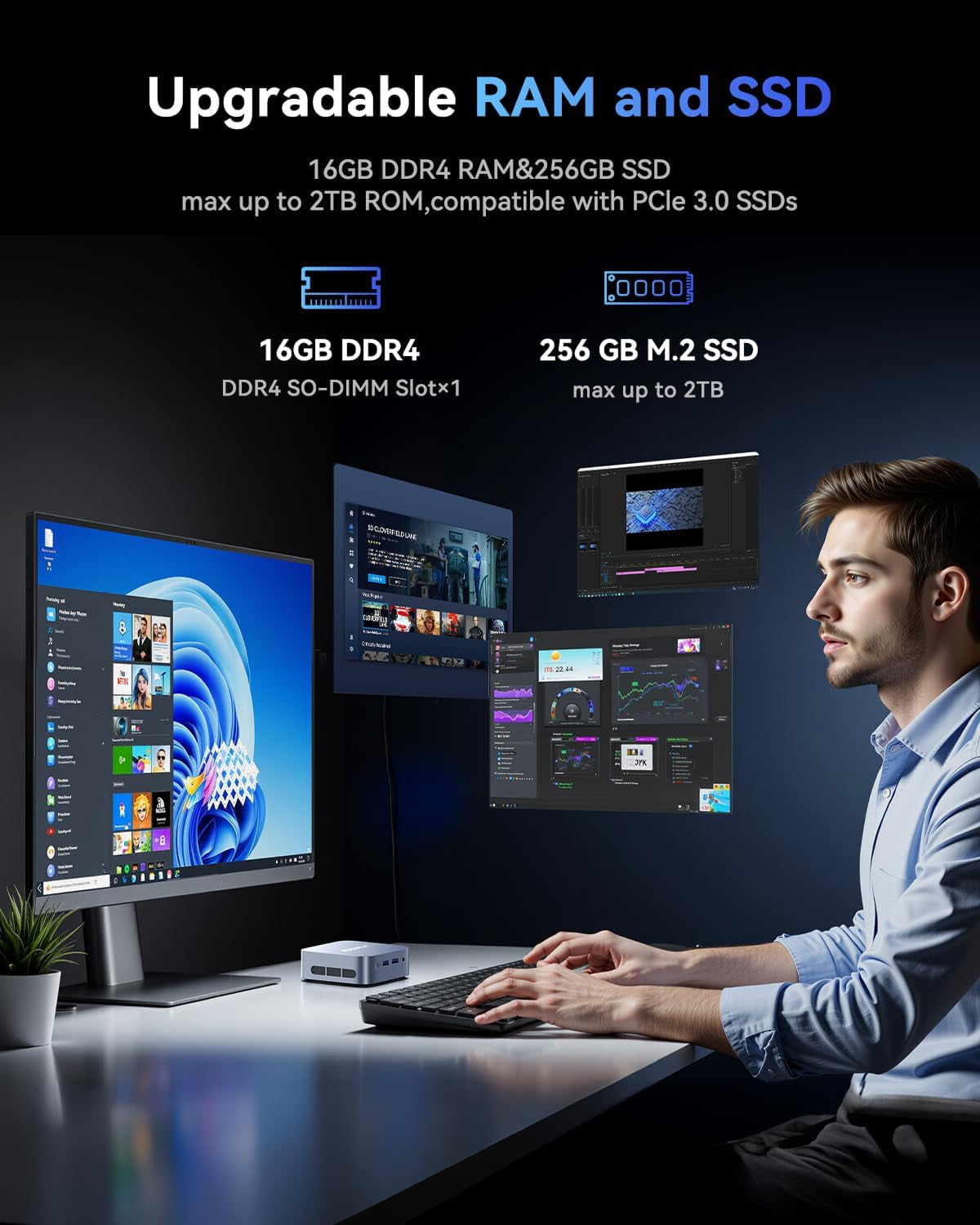 Mini Pc 11 Pro, Processor N95 (Beat N100/N150) up to 3.4 Ghz Mini Computers, 16GB DDR4 256GB SSD, 4K Dual Display Wifi BT VESA Micro Small Pc for Business and Home, Mini Desktop