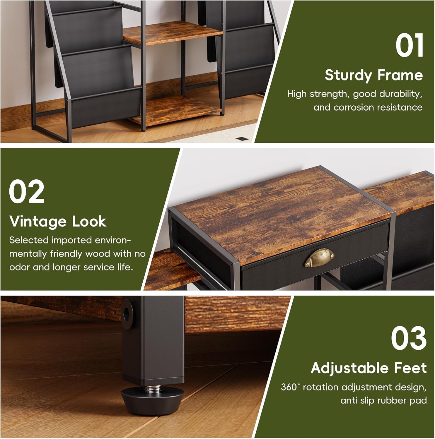 Record Player Stand with Vinyl Storage – Record Table with Holder,6-Bin Vinyl Storage Rack & Drawer, Dual Side Display Shelves,Holds 200+ Albums,Turntable Stand for Living Room,Bedroom (Brown)