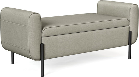 Storage Bench with Armrests, Ottoman with Storage for Living Room, Bedroom, Entryway, Living Room, Steel Legs, Camel Brown ULOM072K03