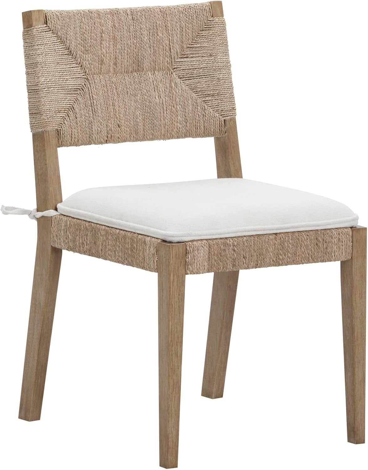 Beacon Boho Dining Chair, Boucle Dining Chair with Seagrass Accent and Solid Wood Legs, Cream Boucle/Light Brown
