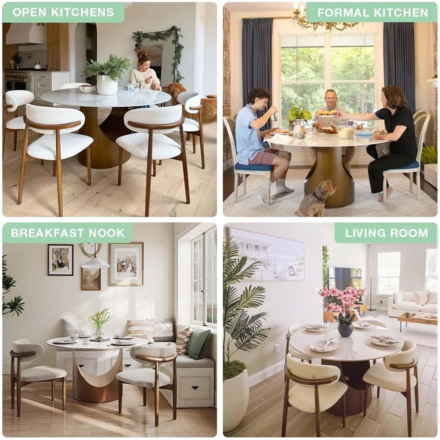 59" round Dining Table for 6, Glossy White Sintered Stone Dining Tabletop with Bronze Carbon Steel Pedestal, Modern Dining Room Table for Living Room, Kitchen (Table ONLY)