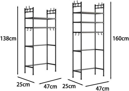 2-Tier over the Toilet Storage,Freestanding Metal Bathroom Shelves with 4 Hooks,Adjustable Shelf and Basket,Freestanding Space Saver Bathroom Shelves above Toilet for Room Black，Black