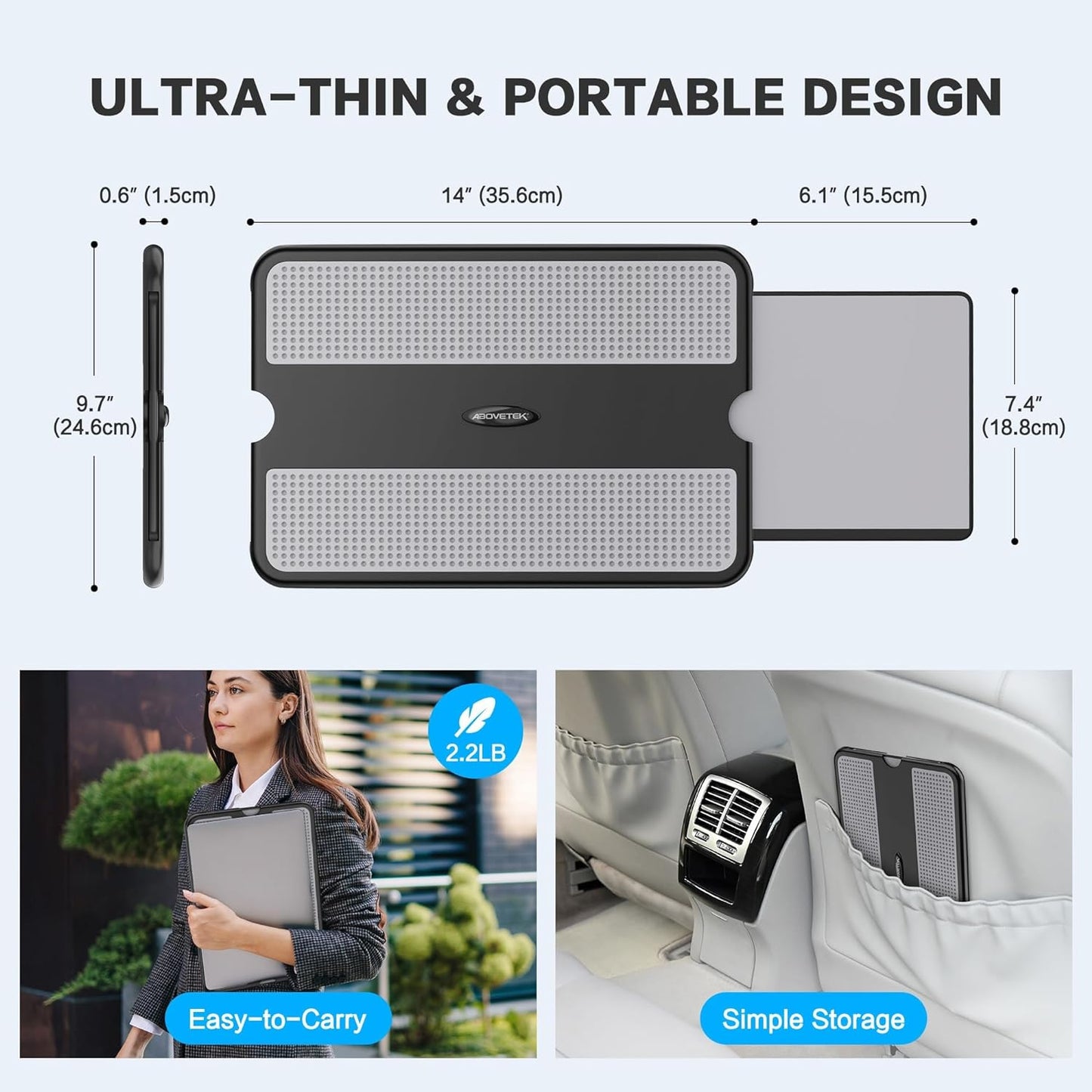 Portable Laptop Lap Desk W/Retractable Left/Right Mouse Pad Tray, Non-Slip Heat Shield Tablet Notebook Computer Stand Table W/Sturdy Stable Work Surface for Bed Sofa Couch or Travel