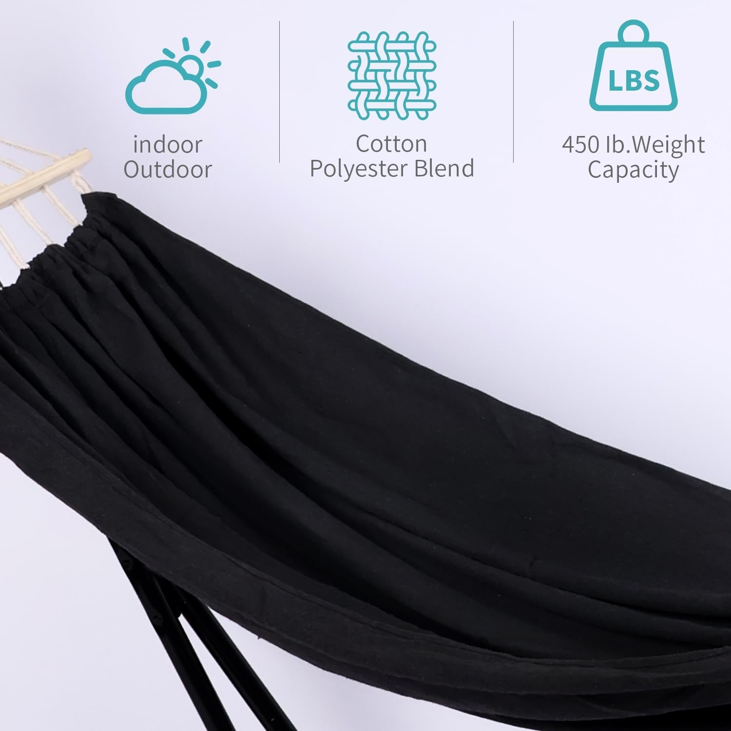2 in 1 Hammock with Stand - Portable Hammock & Swing Chair, No Tools Assembly, with Carry Bag, Indoor Outdoor for Patio, Garden, Camping, Apartment (Black)