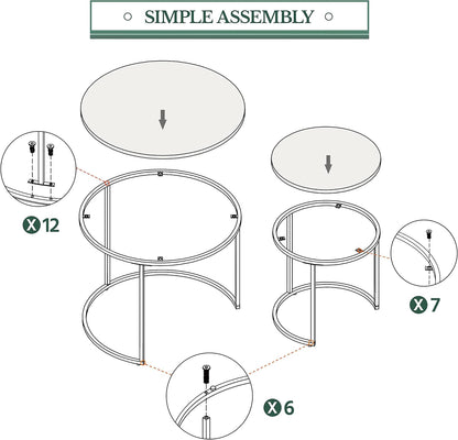 Nesting Coffee Table Set of 2, Nesting Table, Rustic Stacking Side Tables, Nesting End Table Set W/Round Wooden Tabletop and Sturdy Metal Base for Living Room,Small Space, Gray | Nesting Table, Rustic, Stacking Side Tables, Living Room, Small Space