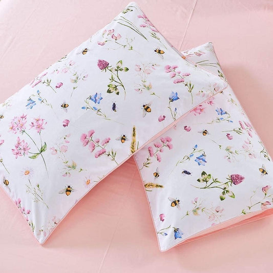 100% Cotton Pillowcases Set of 2 Flowers Pattern Bed Pillow Covers Envelope Closure End Pillow Encasement (Standard,Color-10)