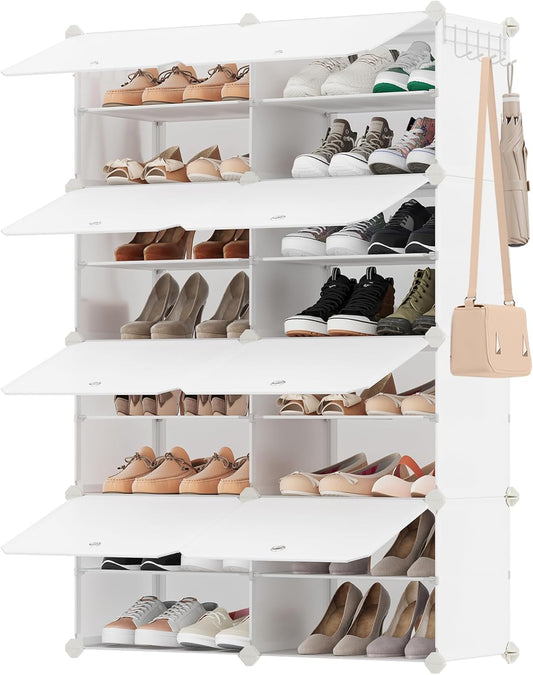 Shoe Rack Organizer, 8-Tier Shoe Storage Cabinet for Closet and Entryway, Holds 32 Pairs of Shoes, Adjustable, Cloud White ULPC034W03