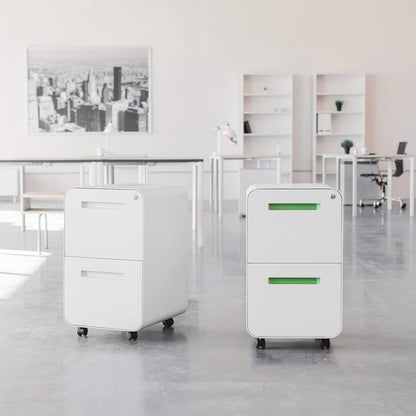 Stockpile 2 Drawer Mobile File Cabinet with Lock - under Desk Metal Filing Cabinet, Legal/Letter File Folders, Wheels and Stationary Feet, Pre-Assembled, Sage Green