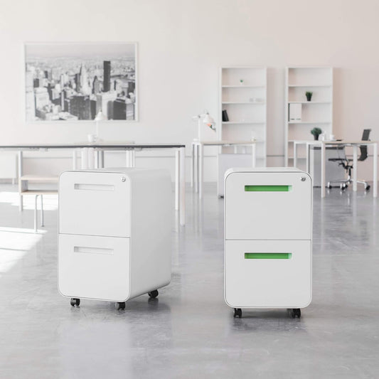 Stockpile 2 Drawer Mobile File Cabinet with Lock - under Desk Metal Filing Cabinet, Legal/Letter File Folders, Wheels and Stationary Feet, Pre-Assembled, Sage Green