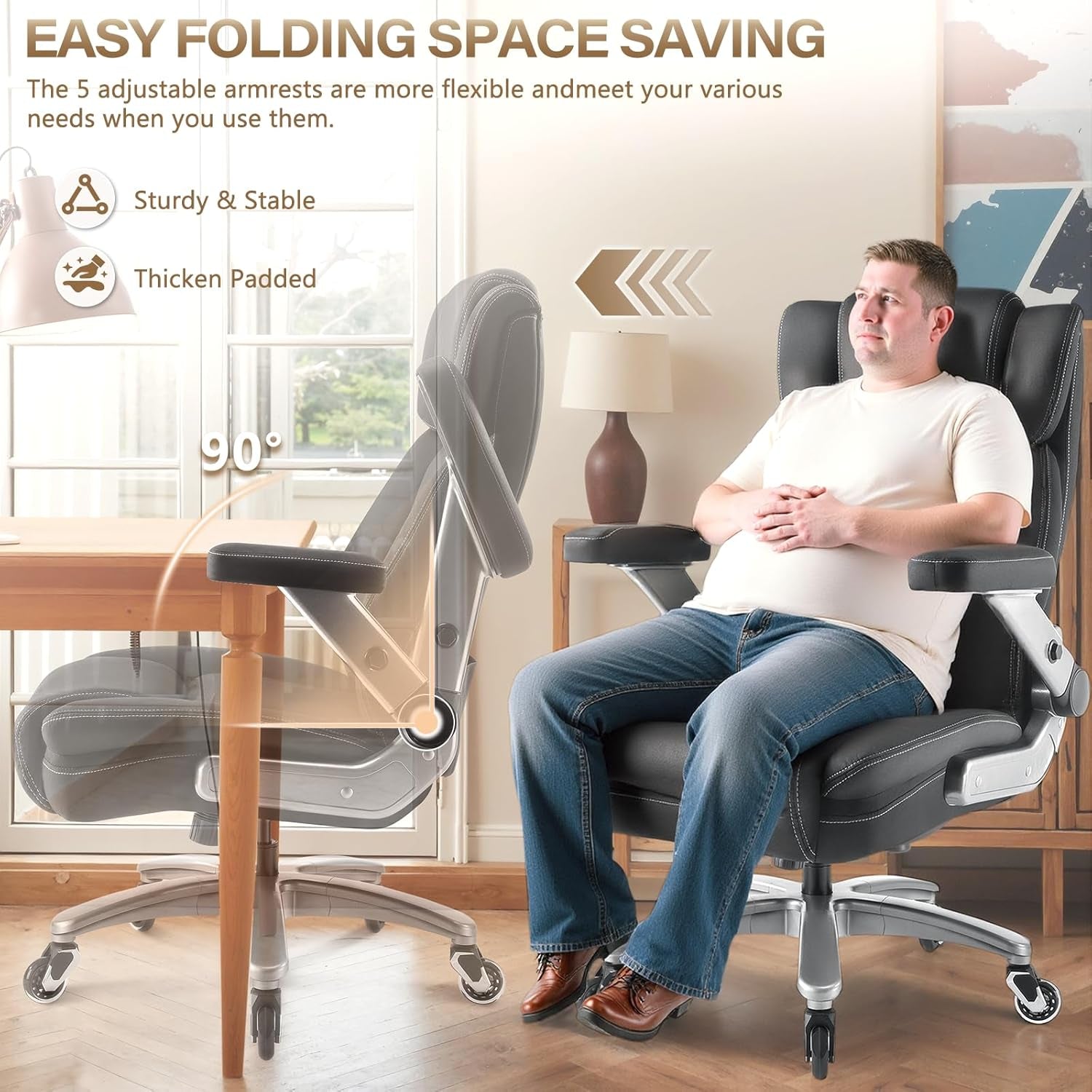 600LBS Breathable Fabric Big and Tall Office Chair with 5D Flip Arms and Pocket Spring Cushion, Ergonomic Heavy Duty Executive Office Desk Chair with Lumbor Support, High Back Computer Chair (600Lbs)
