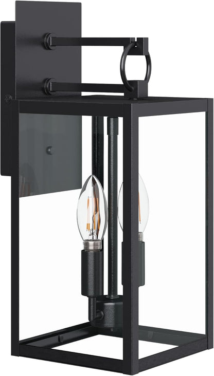 Ferris Outdoor Black Wall Sconce Light Fixture, Porch Lantern for Exterior with Iron Frame and Clear Glass Shade, Black/Clear