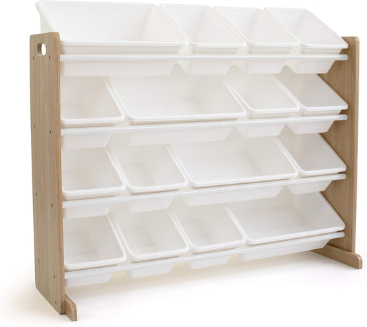 Supersized Toy Storage Organizer with 16 Removable Bins, Natural/White – Large Toy Storage for Toddlers Ideal for Kids' Rooms, Playrooms, and Nurseries - Modern Toy Bins for Kids