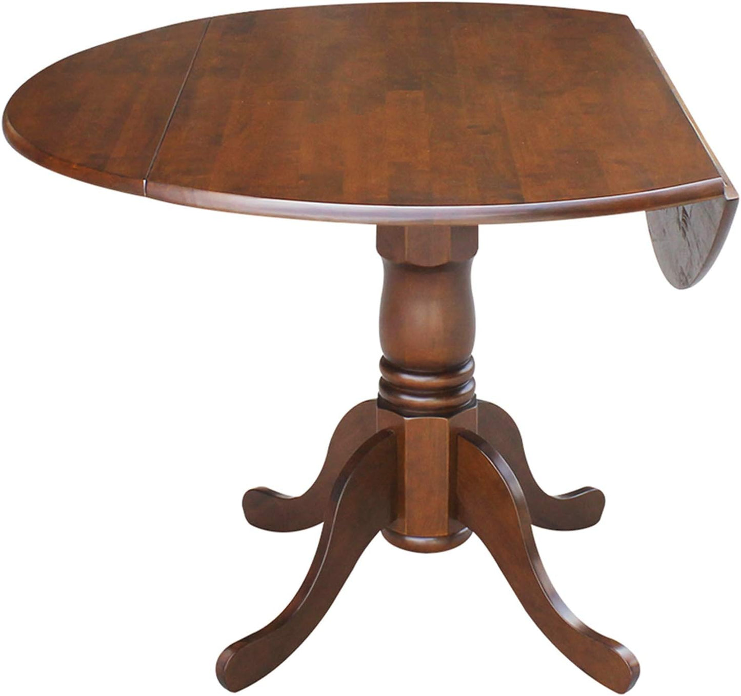 , 42" round Dual Drop Leaf Pedestal Dining Table, Solid Wood, Real Parawood, 42" W X 42" D X 29.5" H, Easy Assembly, Espresso