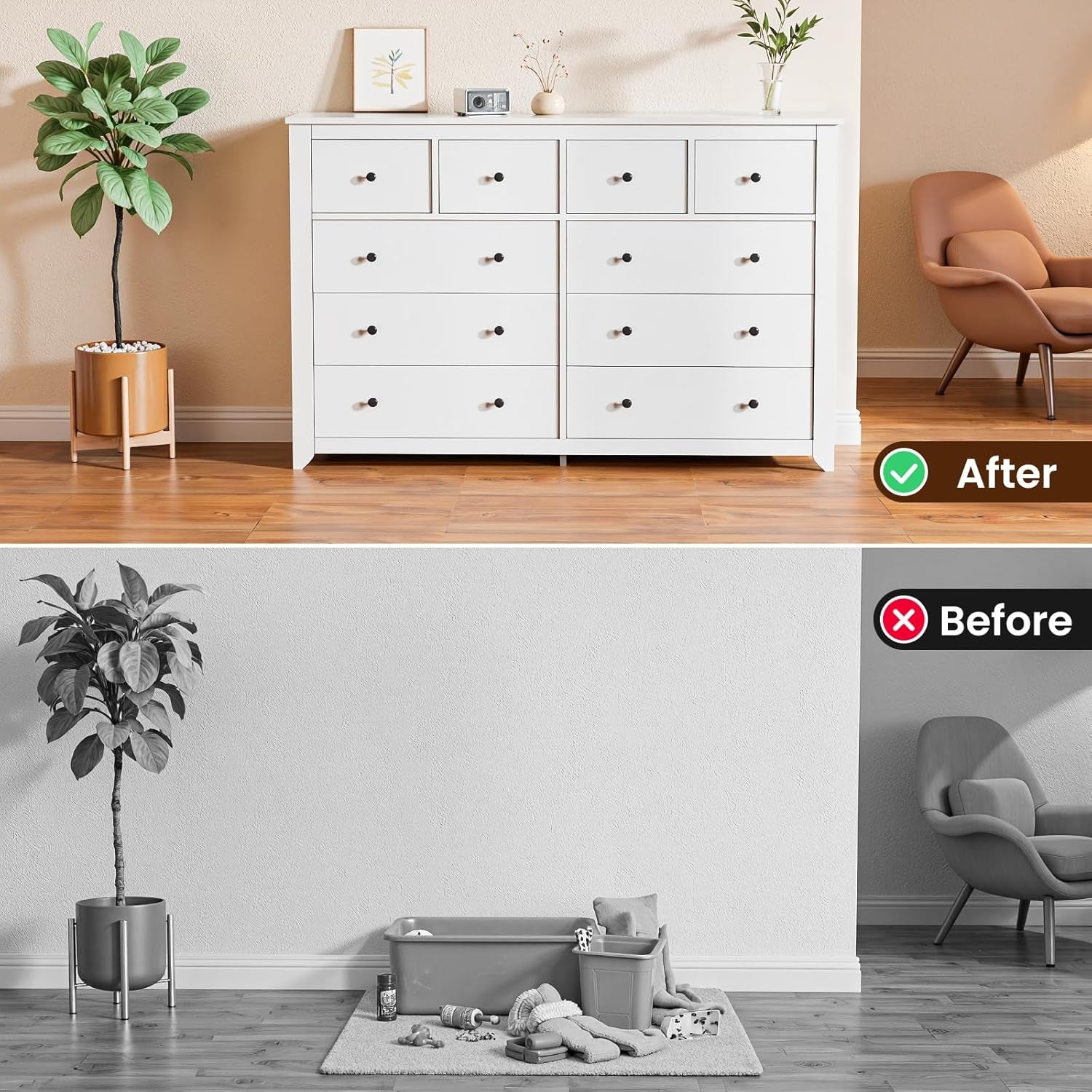 White 10 Drawer Dresser, 52" Large Wide Chest of Drawers, Wooden Dresser Storage Cabinet with 10 Drawers for Bedroom, Long White Dressers for Nursery, Living Room, Hallway