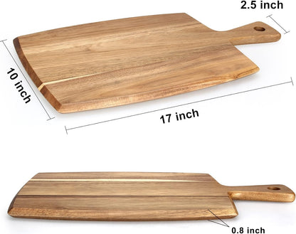 Best Acacia Wood Cutting Board with Handle Wooden Charcuterie Board Kitchen Chopping Boards for Bread Meat Cutting Boards Fruit Cheese Serving Board Butcher Block Carving Board, 17" X 10"