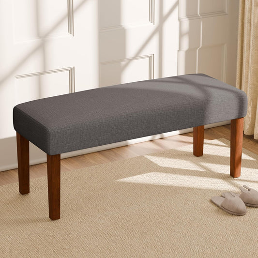 Bench for Bedroom End of Bed, 44 Inch Entryway Bench for Living Room, Dining Bench with Padded Seat and Solid Wood Leg for Kitchen, Indoor and Hallway (Brown)