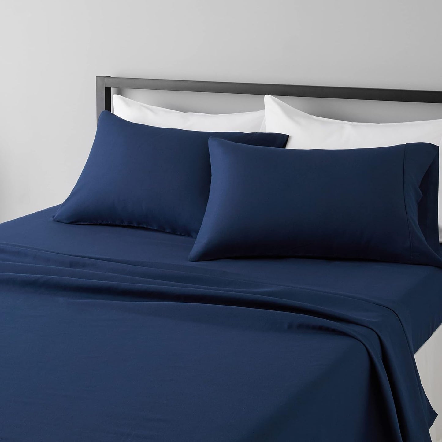 Lightweight Super Soft Easy Care Microfiber 4 Piece Bed Sheets Set with 14-Inch Deep Pockets, Queen, Navy Blue, Solid