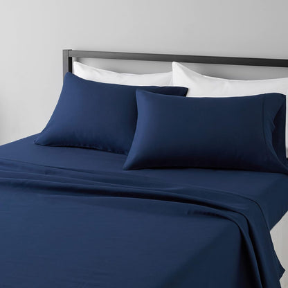 Lightweight Super Soft Easy Care Microfiber 4 Piece Bed Sheets Set with 14-Inch Deep Pockets, Queen, Navy Blue, Solid