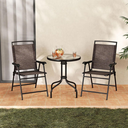 Bistro Table and Chairs Set of 2, Outdoor 3 Piece Patio Bistro Set with 1.57” Umbrella Hole, Tempered Glass Tabletop, 2 Folding Chairs, Small Patio Furniture Dining Set for Garden, Balcony