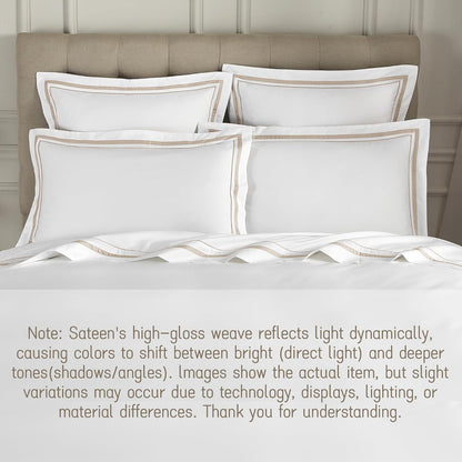 White Pillow Shams King Size Set of 2, 100% Cotton 400TC Sateen Luxury Hotel Pillow Cases, Pipping Oxford Pillowcases with Envelope Closure for Bedding Linen, 20X36 Inches (White with Khaki)