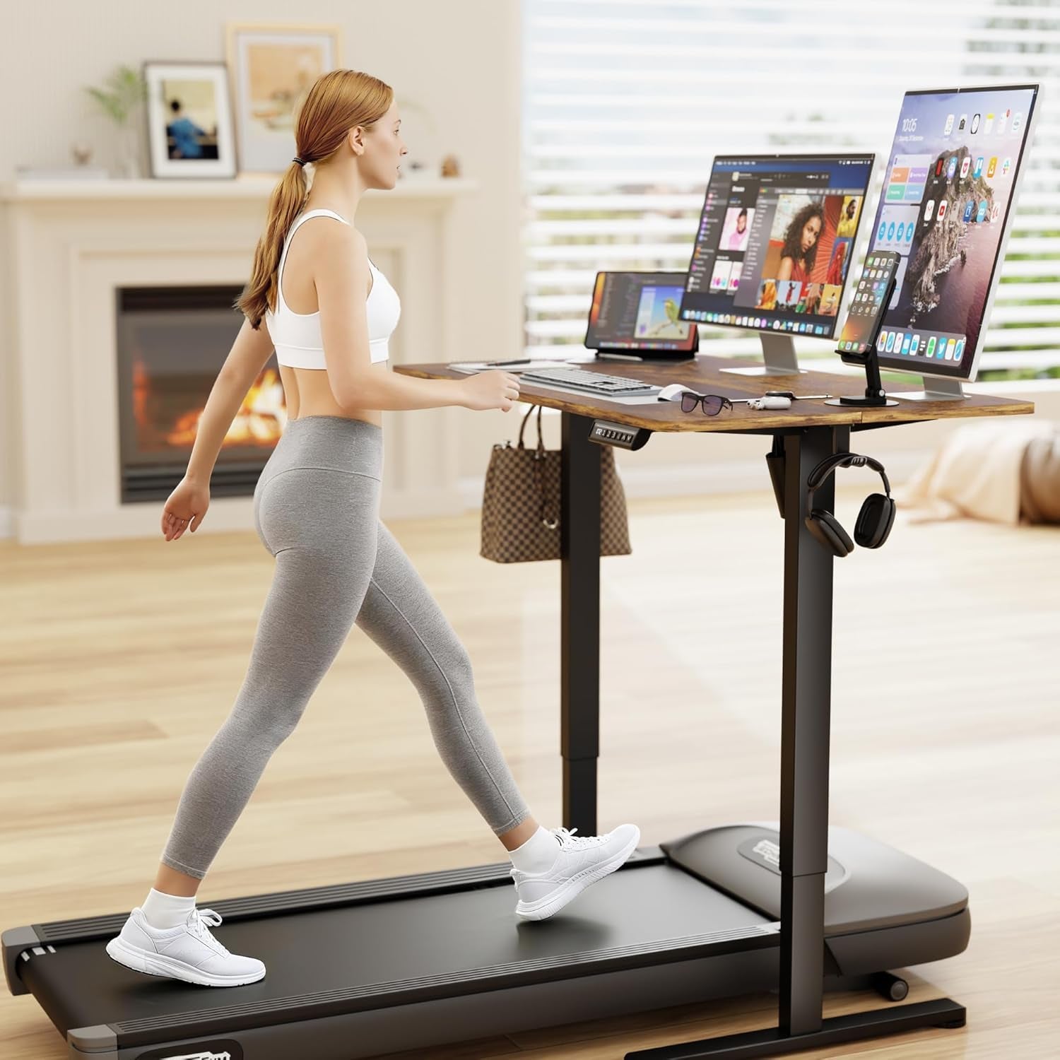 Electric Standing Desk, 45 X 24 Inches Sit Stand up Desk, Sit Stand Height Adjustable Home Office Desk with 4 Height Position Memory - with Splice Board (Rustic Brown, 48)