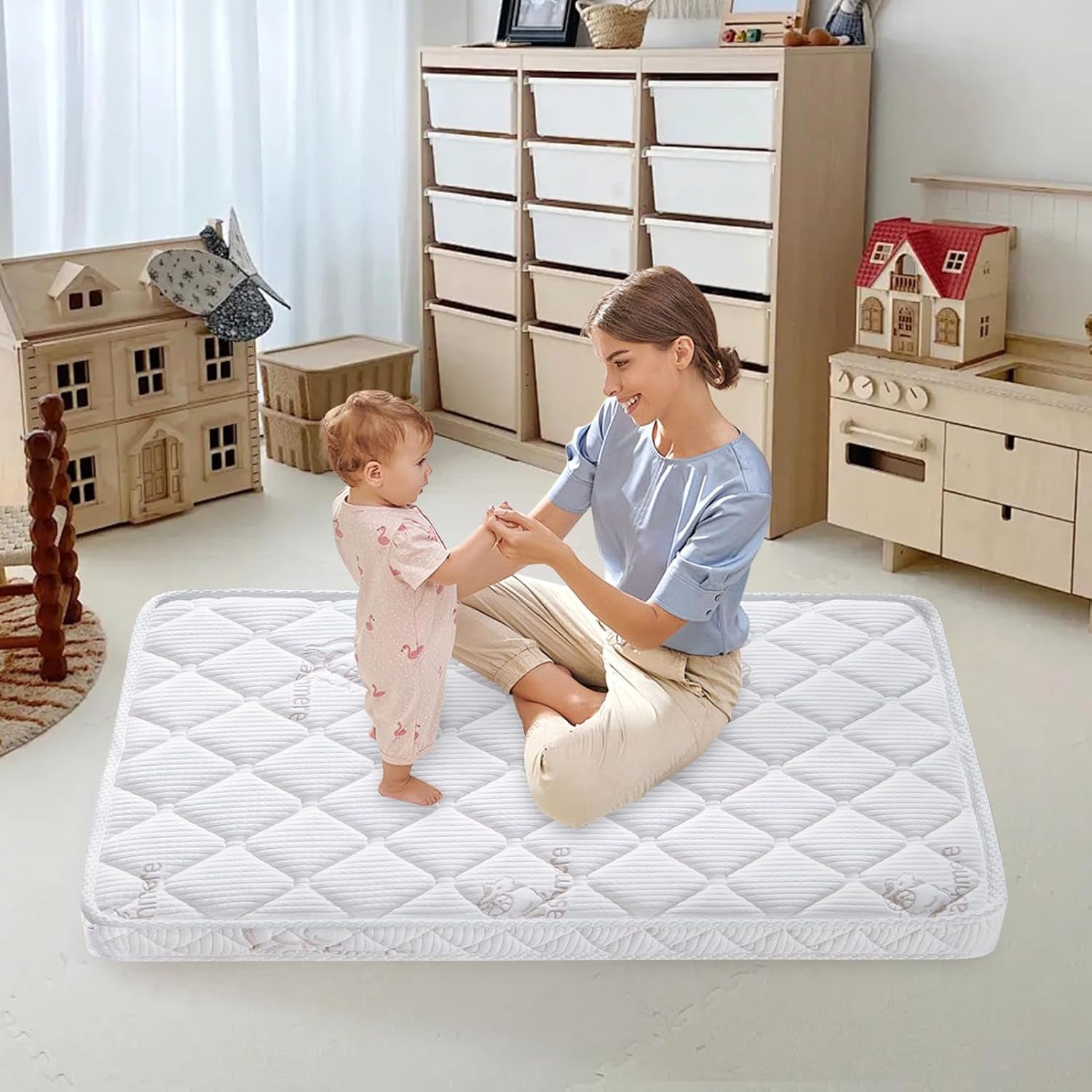Pack and Play Mattress (38 “X26 ”X1.5),Skin Friendly Fabric, Soft, Breathable and Quiet, Provides Baby Friendly Support and Helps Healthy Spine Development,Pack and Play Topper.
