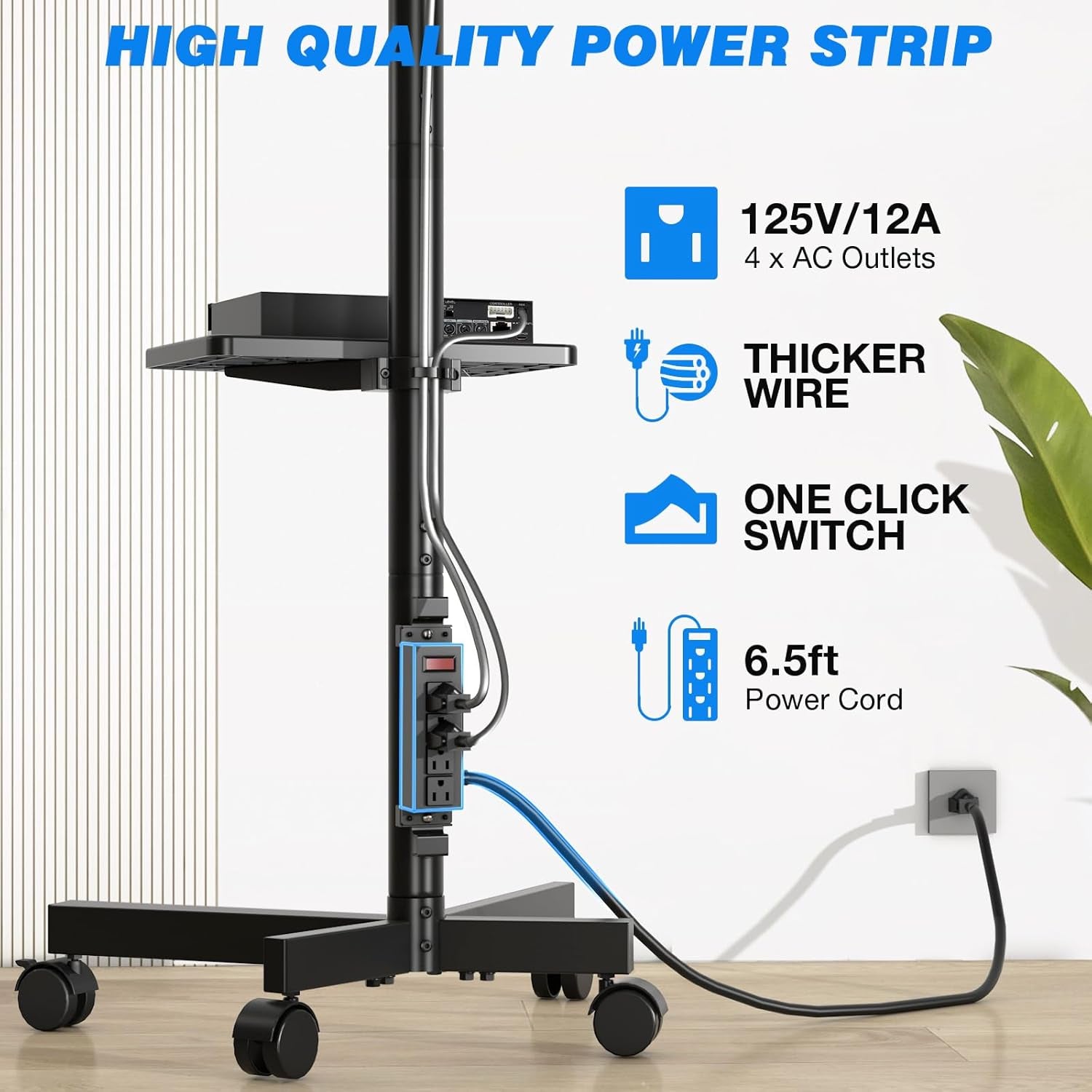 Mobile TV Cart with Power Outlet, Rolling TV Stand for 23-60 Inch LCD LED OLED Flat Panel Curved Screen Tvs up to 88 Lbs, Height Adjustable Portable TV Stand with Wheels, Max VESA 400X400Mm