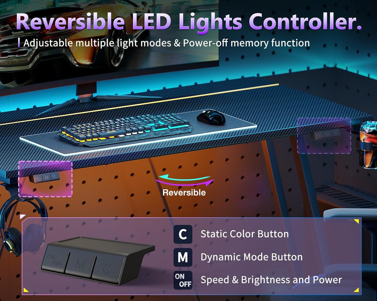 32 Inch Small Gaming Desk with LED Light, Computer Desk for Small Space, Gaming Table with Carbon Fiber Texture, Kids PC Desk Gift for Boys Men, Black