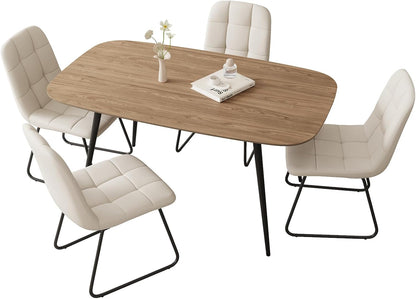 47.2'' Dining Table Set for 4,Modern Wood Dining Table,Leather Dining Chairs 4,Table and Chairs Set of 4,Ideal for Kitchen Dining Room (Walnut Color Table + 4 U-Shaped White Chairs, 47.2")
