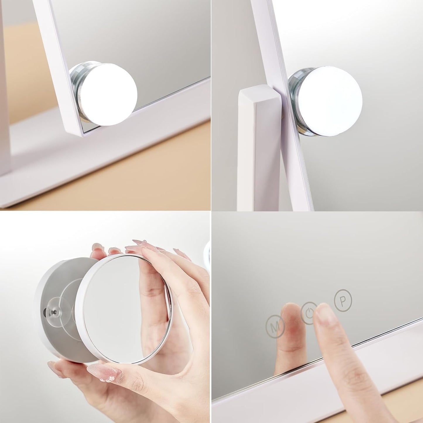 Hollywood Vanity Mirror with 12 Dimmable Bulbs Lights, Three Color Lighting Modes, and 5X Magnification, Smart Touch Control, 360°Rotation (White,Gift Box)