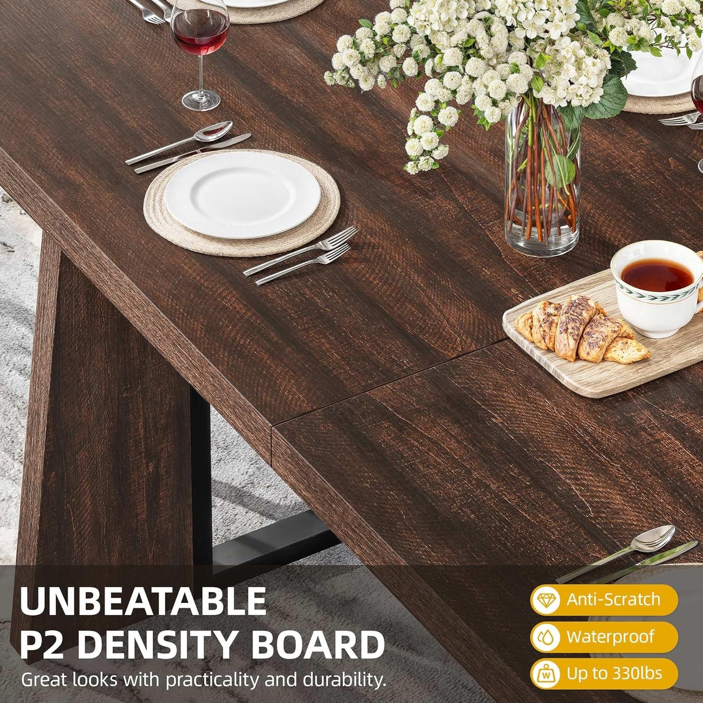 Rectangle Dining Table for 6-8 People 70.86 Inch Large Dining Room Table Wooden Dinner Tables with Heavy Duty Legs for Kitchen Apartment Restaurant Walnut