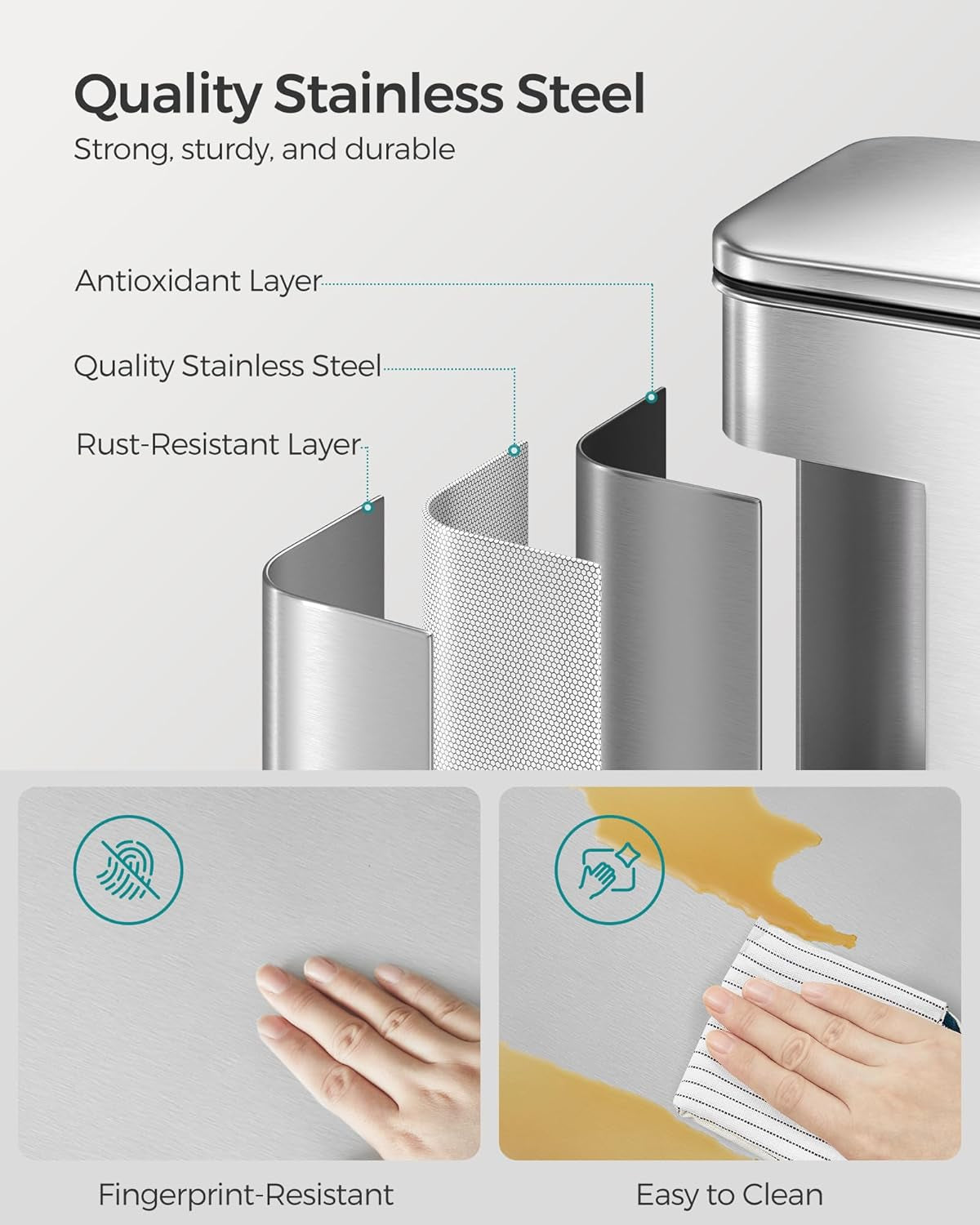 Kitchen Trash Can, 10.5 Gallon (40 L) Garbage Can, Large Step Trash Bin with Lid, Stainless Steel, Soft Close, 15 Trash Bags Included, Silver ULTB540E40