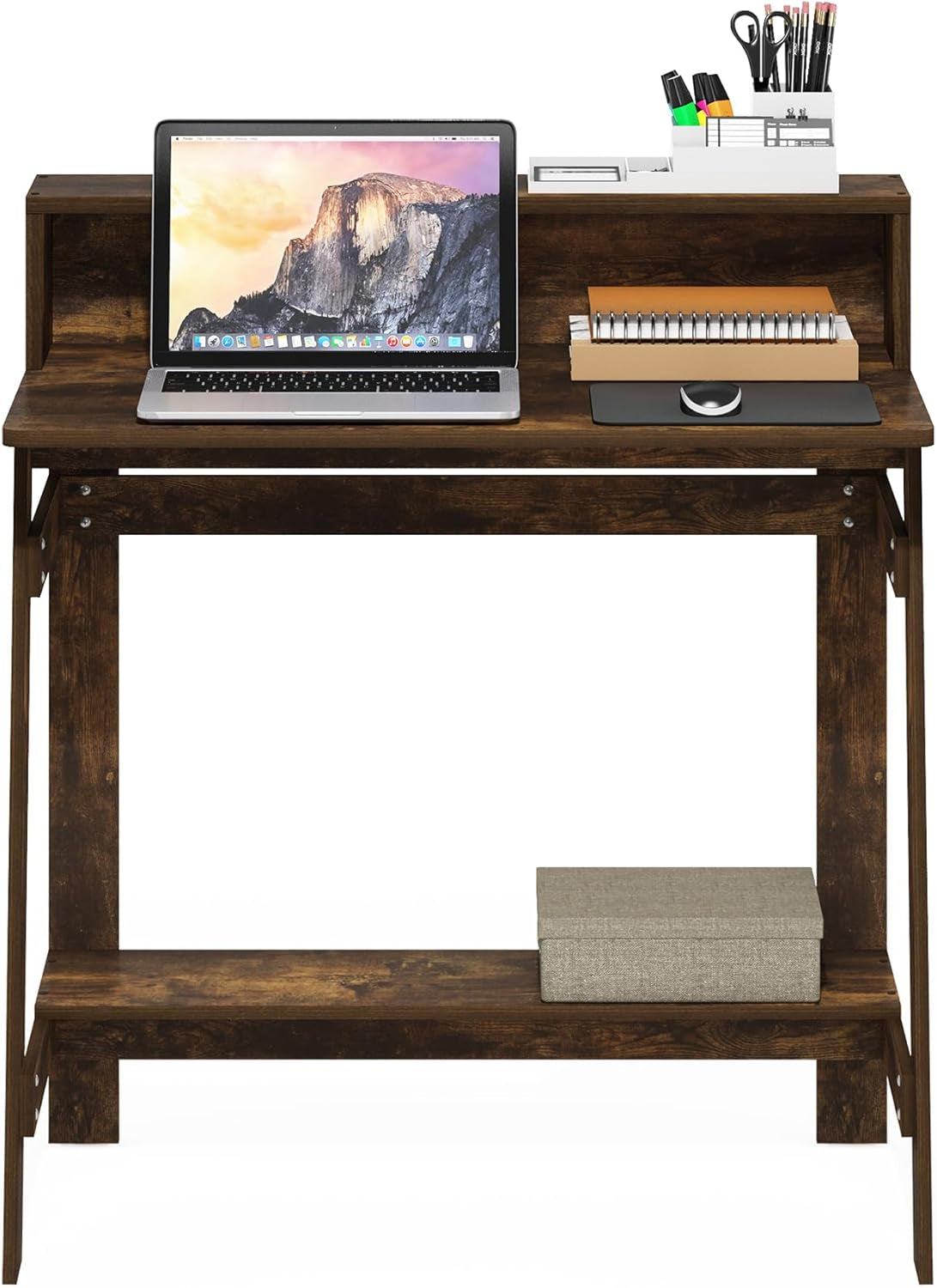 Simplistic Desk, Gaming Desk with Monitor Stand, a Frame Computer Desk, Office Desk for Home Office, Bedroom, Amber Pine