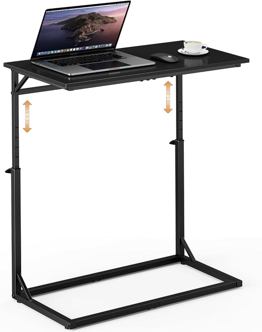 C Shaped End Table, 33"Tall Side Table for Couch, C-Table Sofa Table Adjustable Height Side Table, Large Surface Slide under Couch Table, Coffee Table TV Tray for Living Room, Bedroom, Black