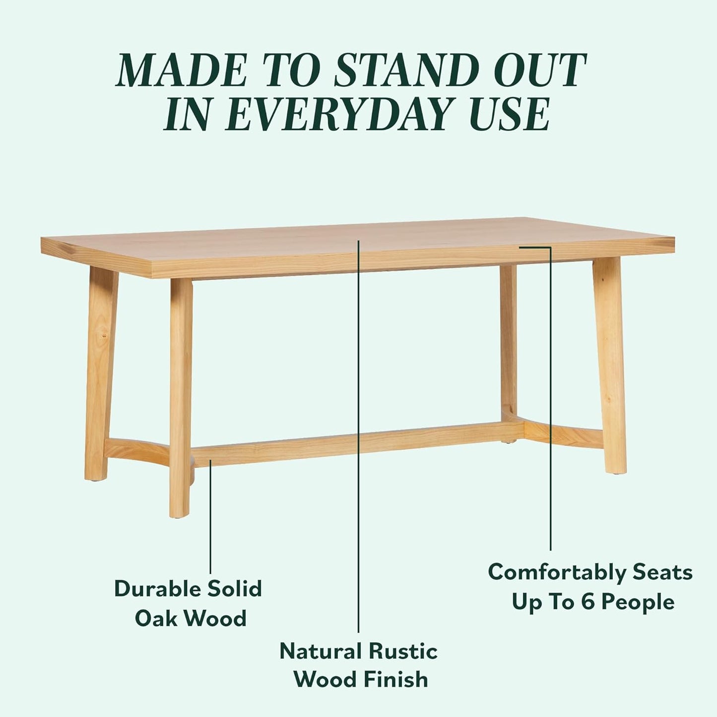 Modern Farmhouse Rustic Solid Oak Wood Rectanglular Dining Table for 6 - White Oak