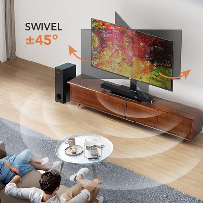 Universal Swivel TV /Table Top TV Stand for 19 to 43 Inch Tvs with 90 Degree Swivel, 4 Level Height Adjustable, Heavy Duty Tempered Glass Base, Holds up to 99LBS HT02B-001