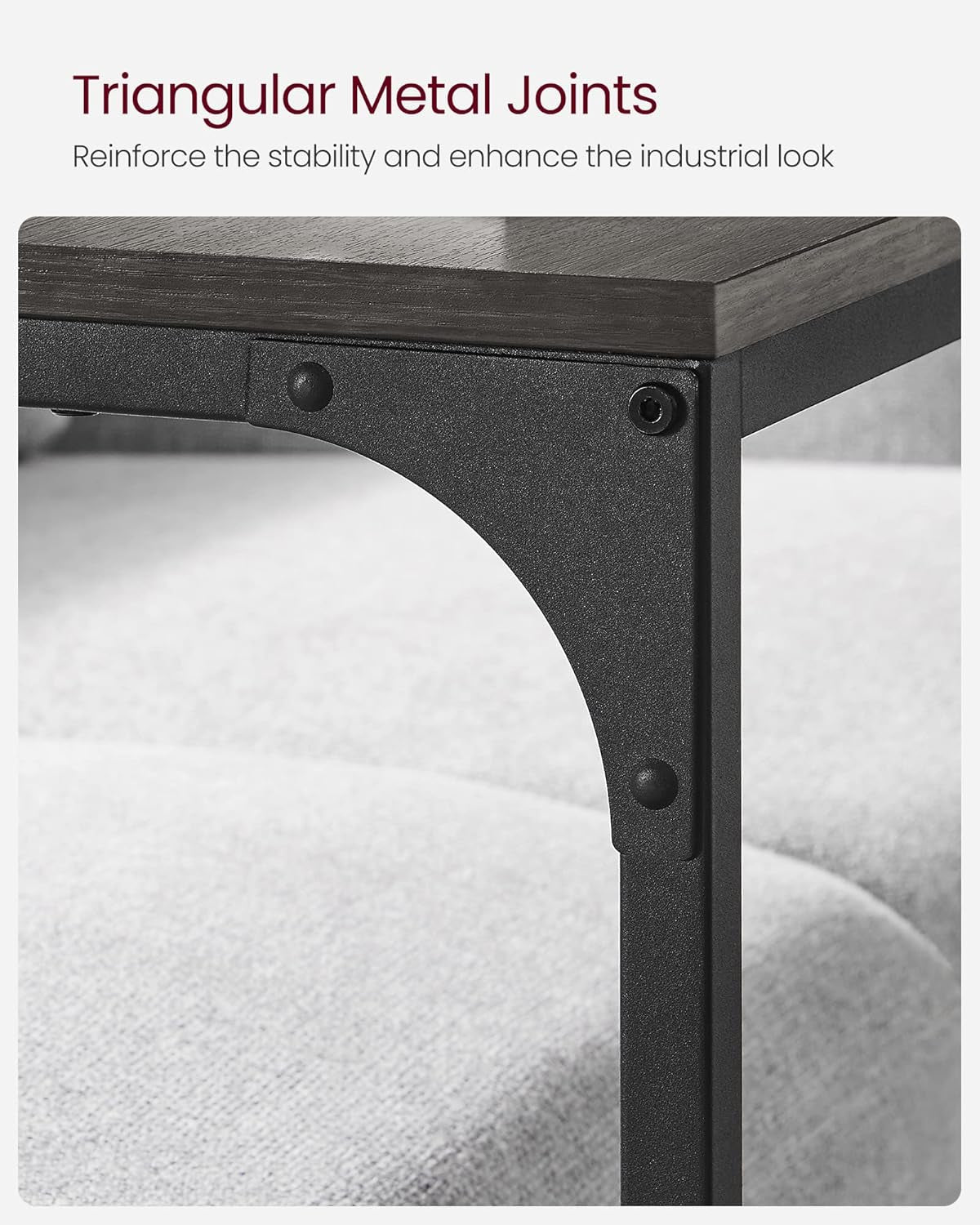C-Shaped End Table Set, Side Table for Sofa, Couch with Metal Frame, Small TV Tray for Living Room, Bedroom, Greige and Black