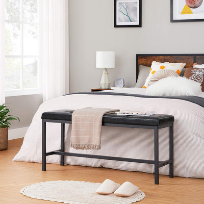 Dining Table Bench, Ottoman Bench with PU Leather Padded Seat, Steel Frame, 42.5 X 12.8 X 18.9 Inches, for Dining Room, Living Room, Hallway, Bedroom, Black UKTB034B81