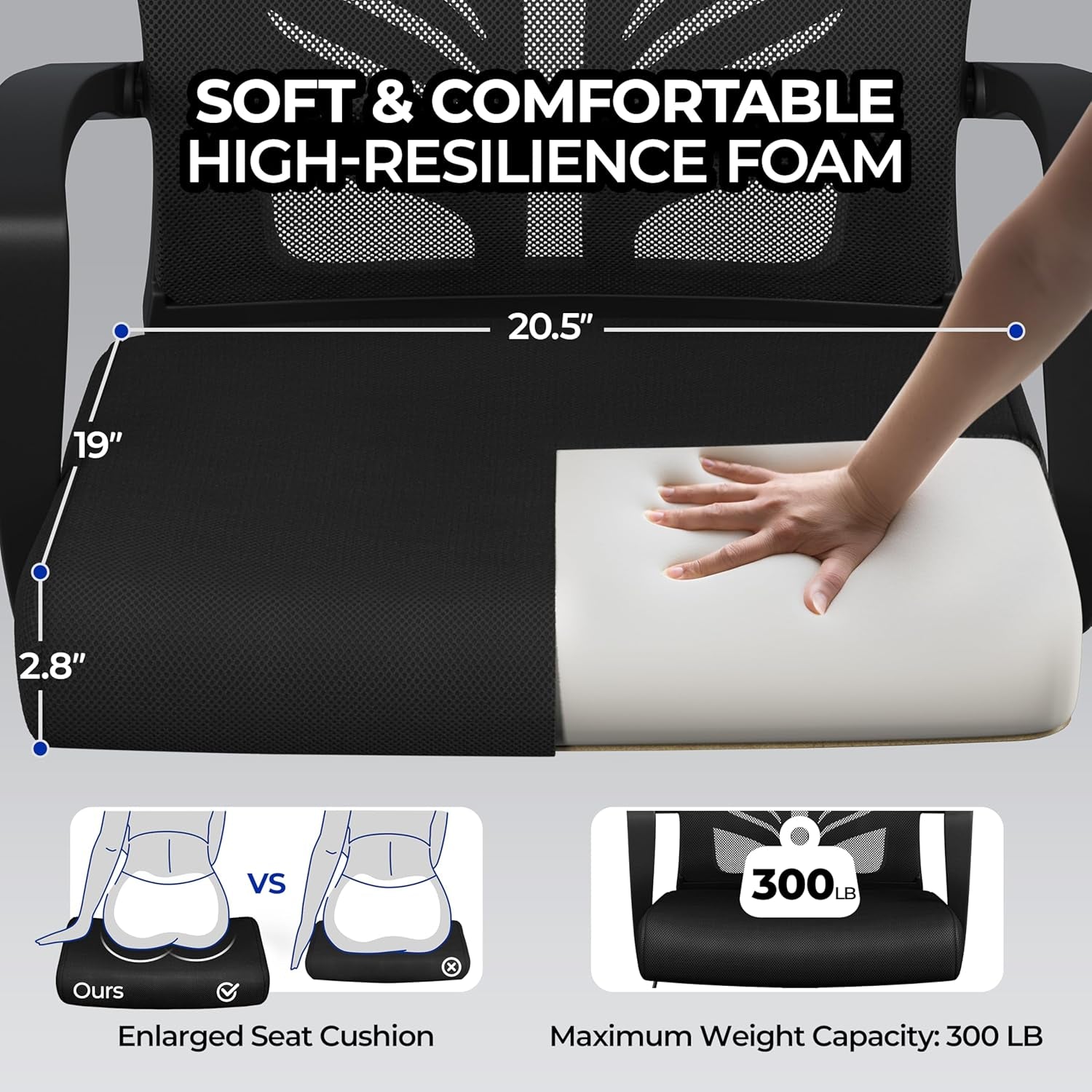 Mesh Office Chair Desk Computer Chair Ergonomic Mid Back with Lumbar Support Adjustable Height for Home Office, Black