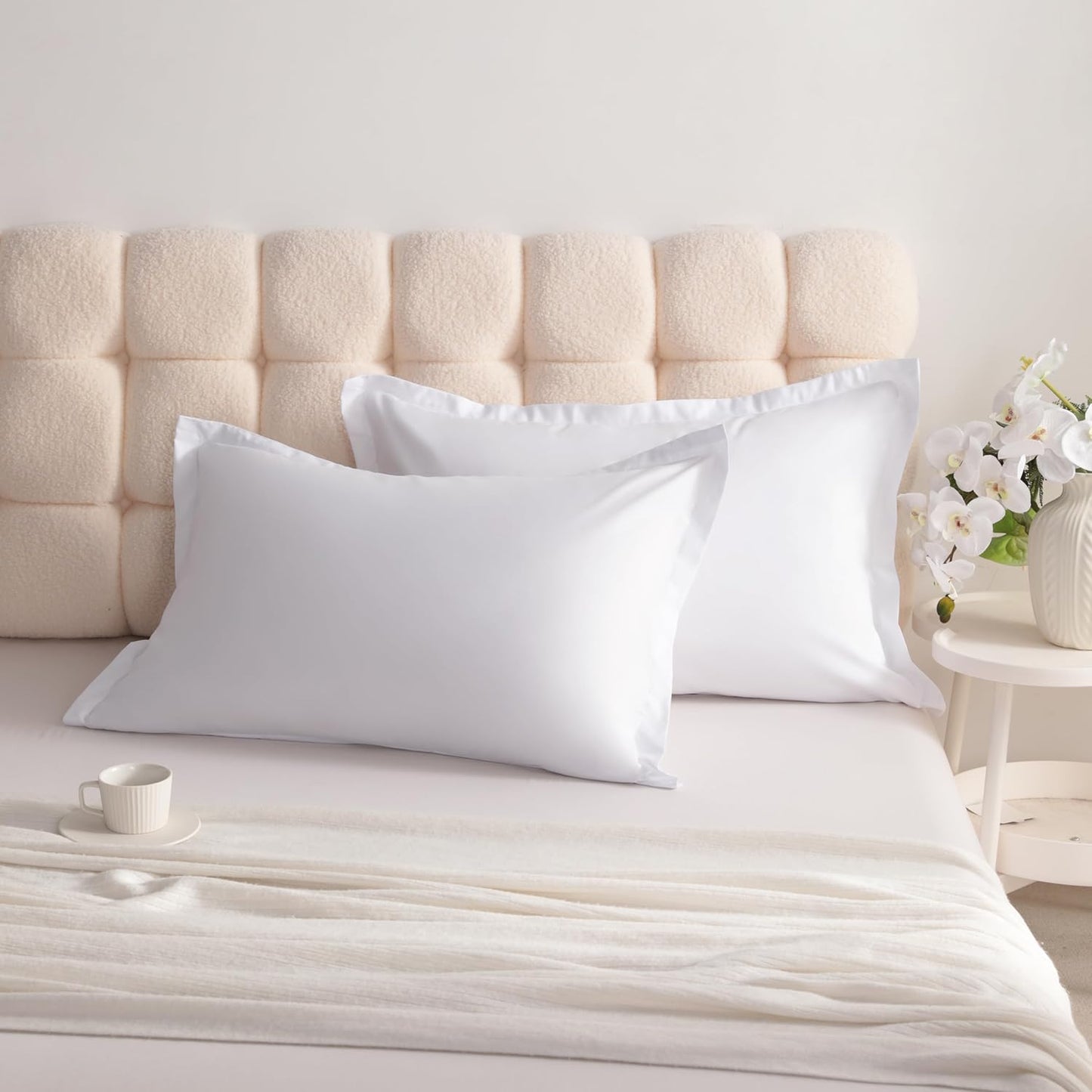 King Pillow Shams - 2 Pack Brushed Microfiber 20X36 Sham Covers - Super Soft and Cozy, Wrinkle, Fade, Stain Resistant 20X36 Inches Oxford Pillowcases, White