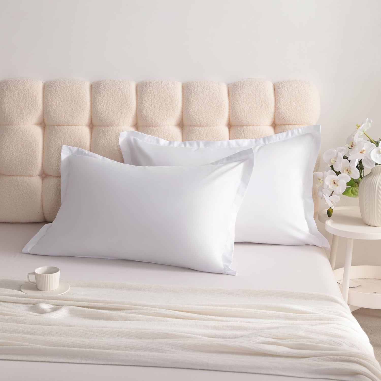 King Pillow Shams - 2 Pack Brushed Microfiber 20X36 Sham Covers - Super Soft and Cozy, Wrinkle, Fade, Stain Resistant 20X36 Inches Oxford Pillowcases, White