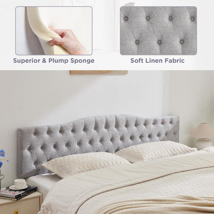 Upholstered Full Headboard, Button Diamond Tufted Headboards with Adjustable Height and Solid Wood Leg, Linen Fabric Padded Headboard for Full Size Bed, Mordern Head Board, Grey